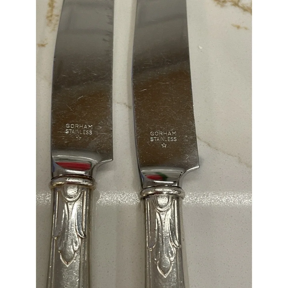 Vintage‎ Gorham Caroline Stainless Steel Dinner Knife Set 8 Silver Plate Handle